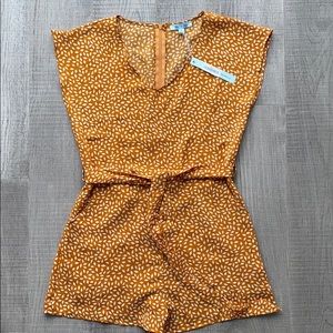 She + Sky Yellow Gold Printed V-Neck Romper